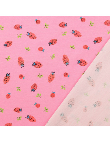 Tecido jersey Morangos - Rosa