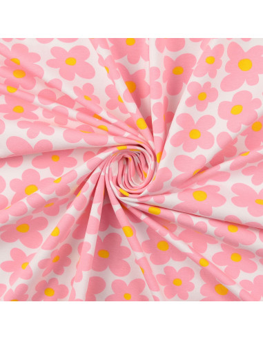 Tecido jersey flores - Rosa