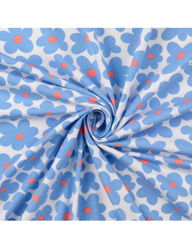 Tecido jersey flores - Azul