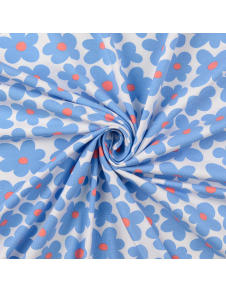 Tecido jersey flores - Azul
