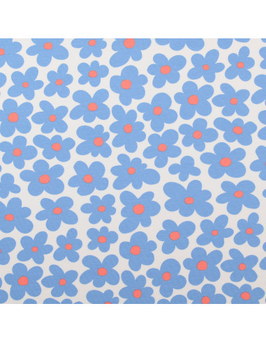 Tecido jersey flores - Azul