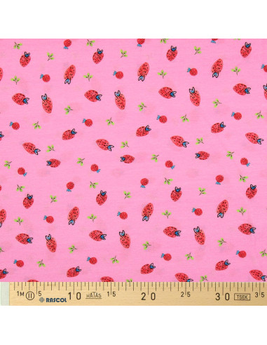 Tecido jersey Morangos - Rosa