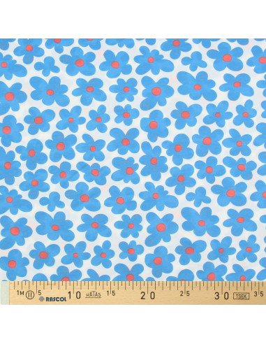 Tecido jersey flores - Azul