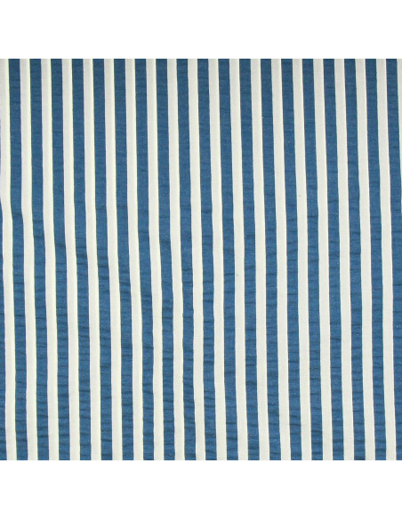 Tecido Seersucker com listras largas - Azul jeans e branco sujo