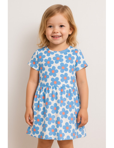 Tecido jersey flores - Azul