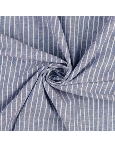 Tecido de linho e algodão - Riscas finas - Azul jeans