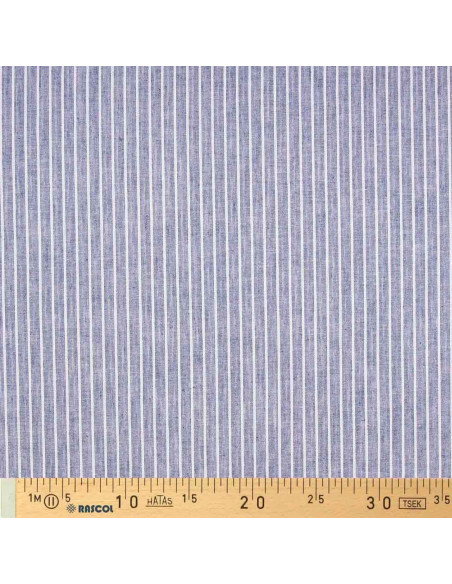 Tecido de linho e algodão - Riscas finas - Azul jeans