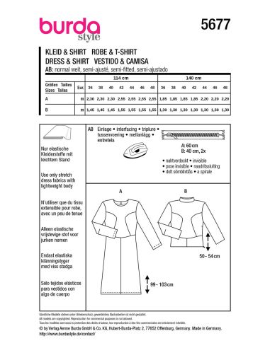 Molde de vestido e T-shirt - Burda 5677