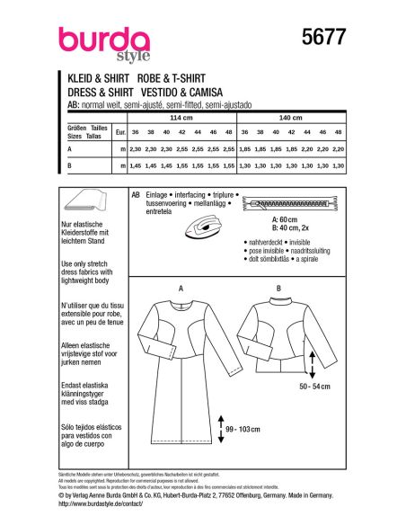 Molde de vestido e T-shirt - Burda 5677
