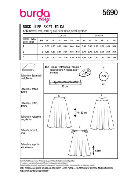 Molde de saia - Burda 5690