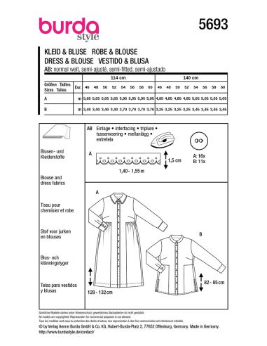Molde de vestido e blusa - Burda 5693