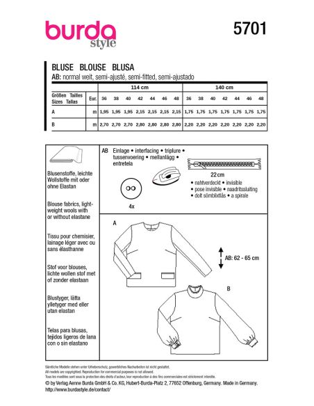Molde de blusa - Burda 5701