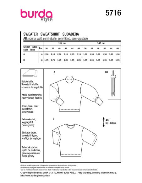 Molde de sweatshirt - Burda 5716