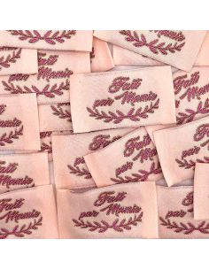 Conjunto de 5 etiquetas tecidas para costurar Feito pela Vovó rosa