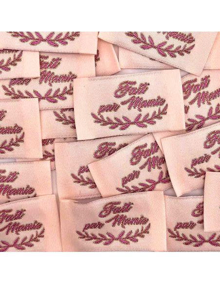 Conjunto de 5 etiquetas tecidas para costurar Feito pela Vovó rosa