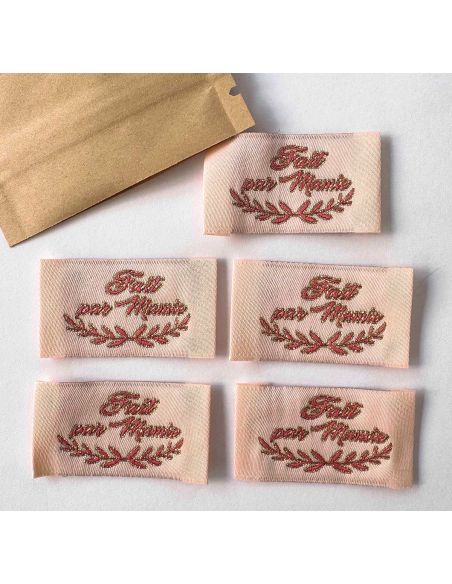 Conjunto de 5 etiquetas tecidas para costurar Feito pela Vovó rosa
