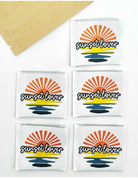 Conjunto de 5 etiquetas tecidas para costurar Sunset Lover