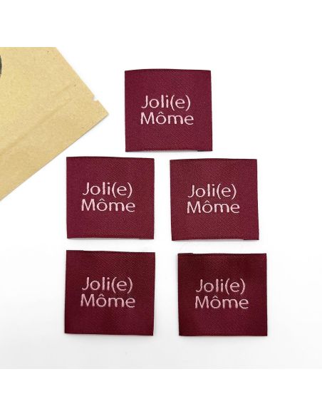 Conjunto de 5 etiquetas tecidas para costurar Joli Môme bordô