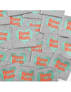 Conjunto de 5 etiquetas tecidas para costurar Hand Made fluorescentes
