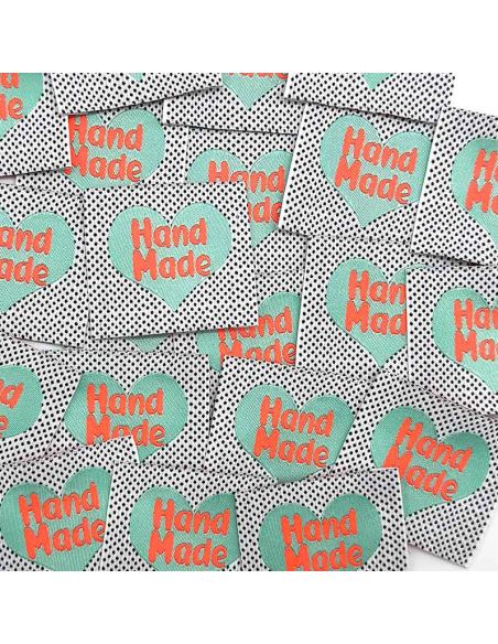 Conjunto de 5 etiquetas tecidas para costurar Hand Made fluorescentes