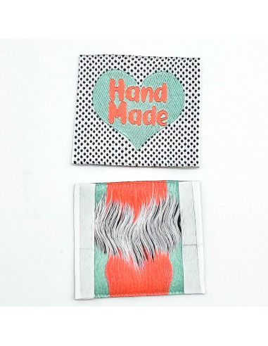 Conjunto de 5 etiquetas tecidas para costurar Hand Made fluorescentes
