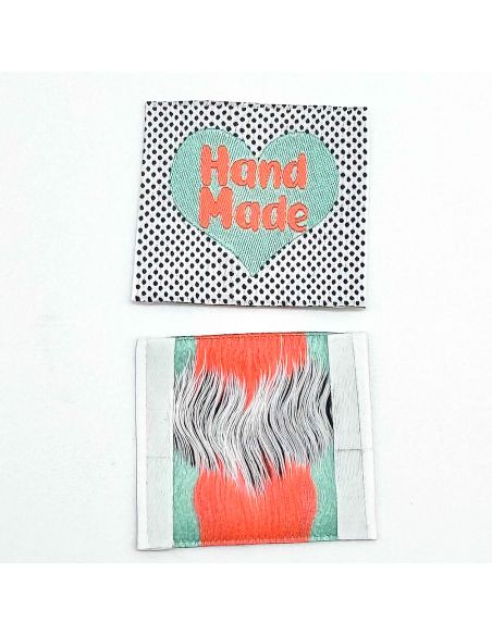 Conjunto de 5 etiquetas tecidas para costurar Hand Made fluorescentes
