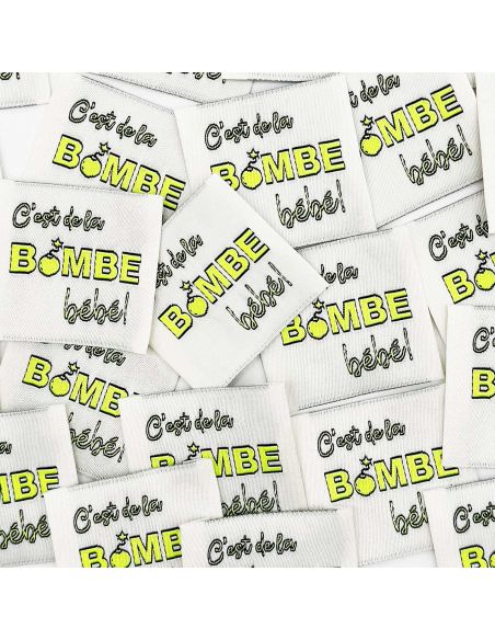 Conjunto de 5 etiquetas tecidas para costurar É uma bomba Bebê!