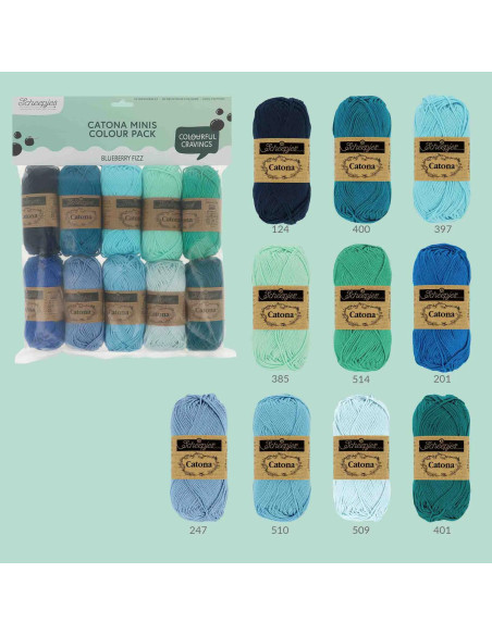 Pacote de 10 novelos Scheepjes Catona Colour Pack - Blueberry Fizz