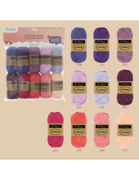 Pacote de 10 novelos Scheepjes Catona Colour Pack - Berry Bliss