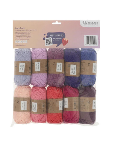 Pacote de 10 novelos Scheepjes Catona Colour Pack - Berry Bliss