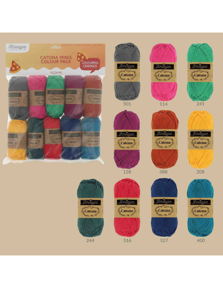 Pacote de 10 novelos Scheepjes Catona Colour Pack - Pizza pie