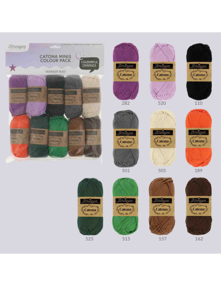 Pacote de 10 novelos Scheepjes Catona Colour Pack - Midnight feast