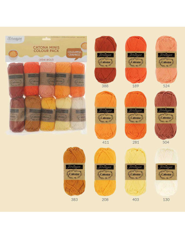 Pacote de 10 novelos Scheepjes Catona Colour Pack - Crème brûlée