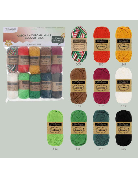 Pacote de 10 novelos Scheepjes Catona Colour Pack - Natal
