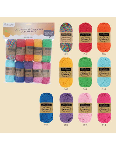 Pacote de 10 novelos Scheepjes Catona Colour Pack - Fruit Platter