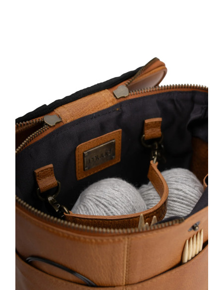 Sac de rangement en cuir pour le tricot Muud Grace - Whisky