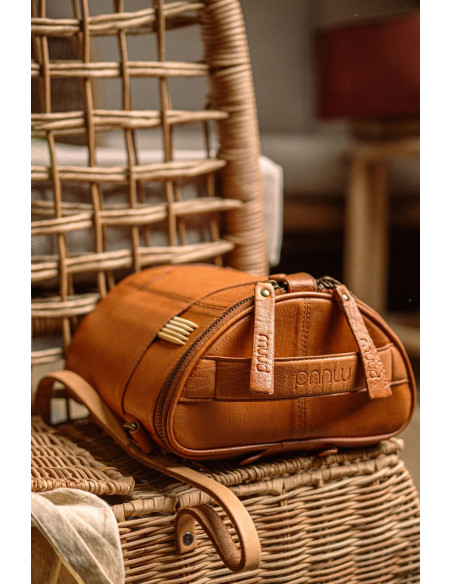 Sac de rangement en cuir pour le tricot Muud Grace - Whisky