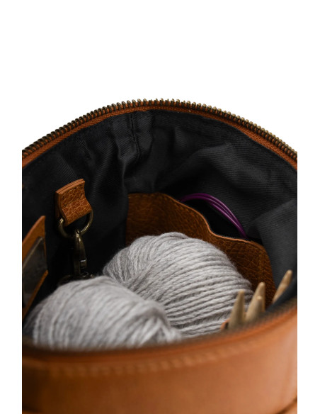 Sac de rangement en cuir pour le tricot Muud Grace - Whisky