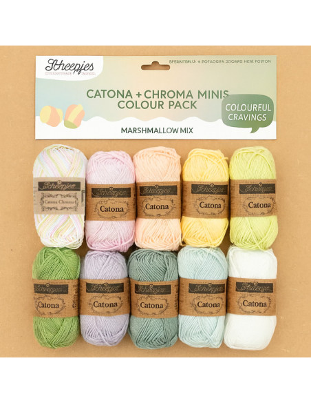 Pacote de 10 novelos Scheepjes Catona Colour Pack - Mistura Marshmallow