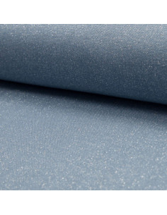 Tecido jersey rib lurex - Azul claro lurex prata