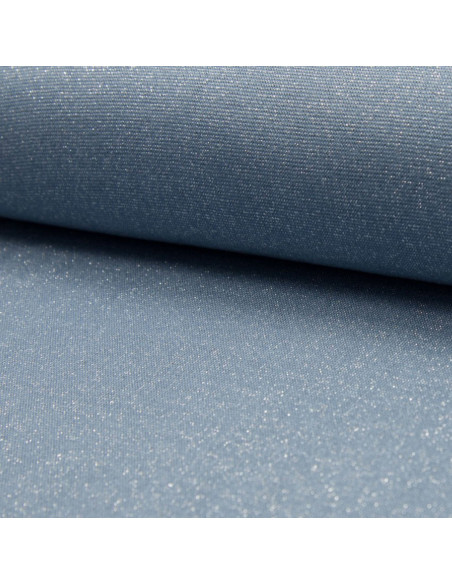 Tecido jersey rib lurex - Azul claro lurex prata