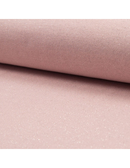 Tecido jersey rib lurex - Rosa lurex prata