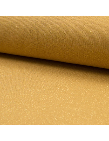Tecido jersey rib lurex - Ocre lurex dourado