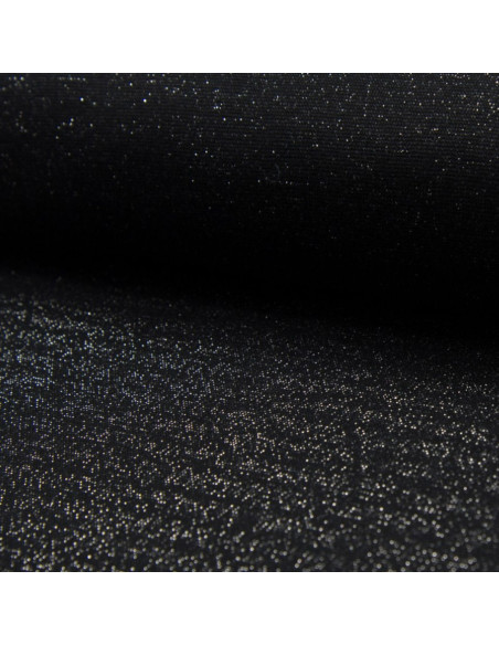 Tecido jersey rib lurex - Preto lurex prata