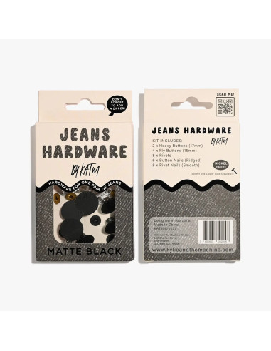 Conjunto de botões de jeans e rebites - Preto fosco