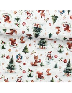 Tecido popelina de algodão - Dounoël branco e verde