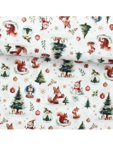 Tecido popelina de algodão - Dounoël branco e verde