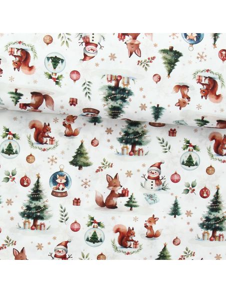 Tecido popelina de algodão - Dounoël branco e verde