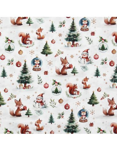Tecido popelina de algodão - Dounoël branco e verde