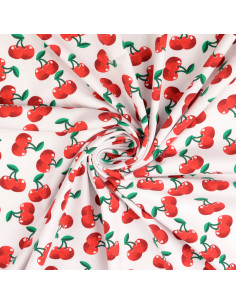 Tecido jersey Cerejas - Fundo branco